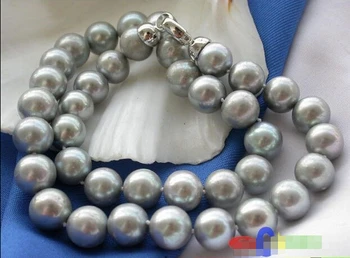 

Free shipping@@@@@ NICE AA++ 17" 12mm ROUND GRAY FRESHWATER PEARL NECKLACE