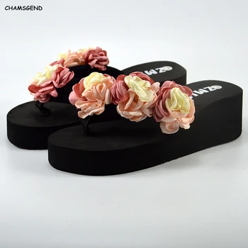 

CHAMSGEND Summer Beach Flower Sandals New Outdoor Slippers Woman Summer Wedge Comfortable Flip Flops Shoes Beach Slippers F08
