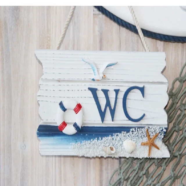 1 Pcs Wooden Door Sign Nautical WC Toilet Sign Wall Boat Ship Beach