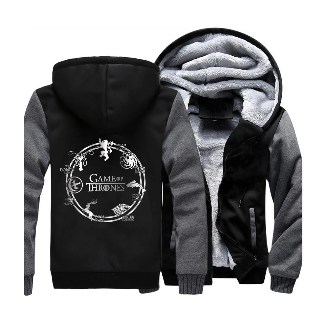Game of Thrones Streetwear Hoodies Seven kingdoms Sweatshirt Men Fleece Thick Hooded Sportswear Coat Dragon Wolf Stark Jackets