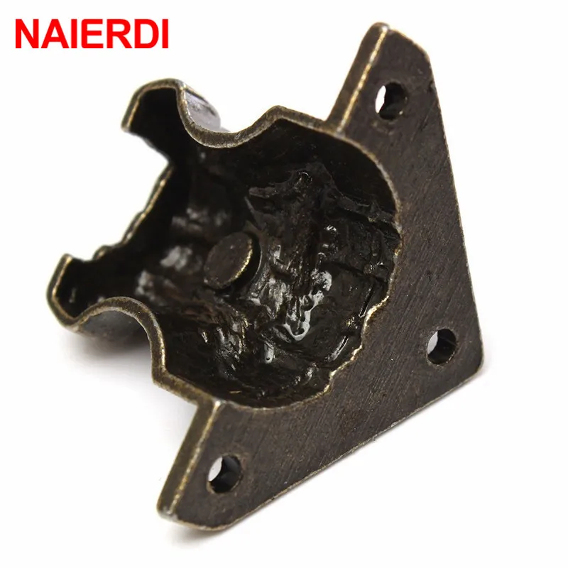 NAIERDI 4pcs Antique Brass Jewelry Chest Wood Box Decorative Feet Leg Corner Protector For Furniture Cabinet Protect Hardware