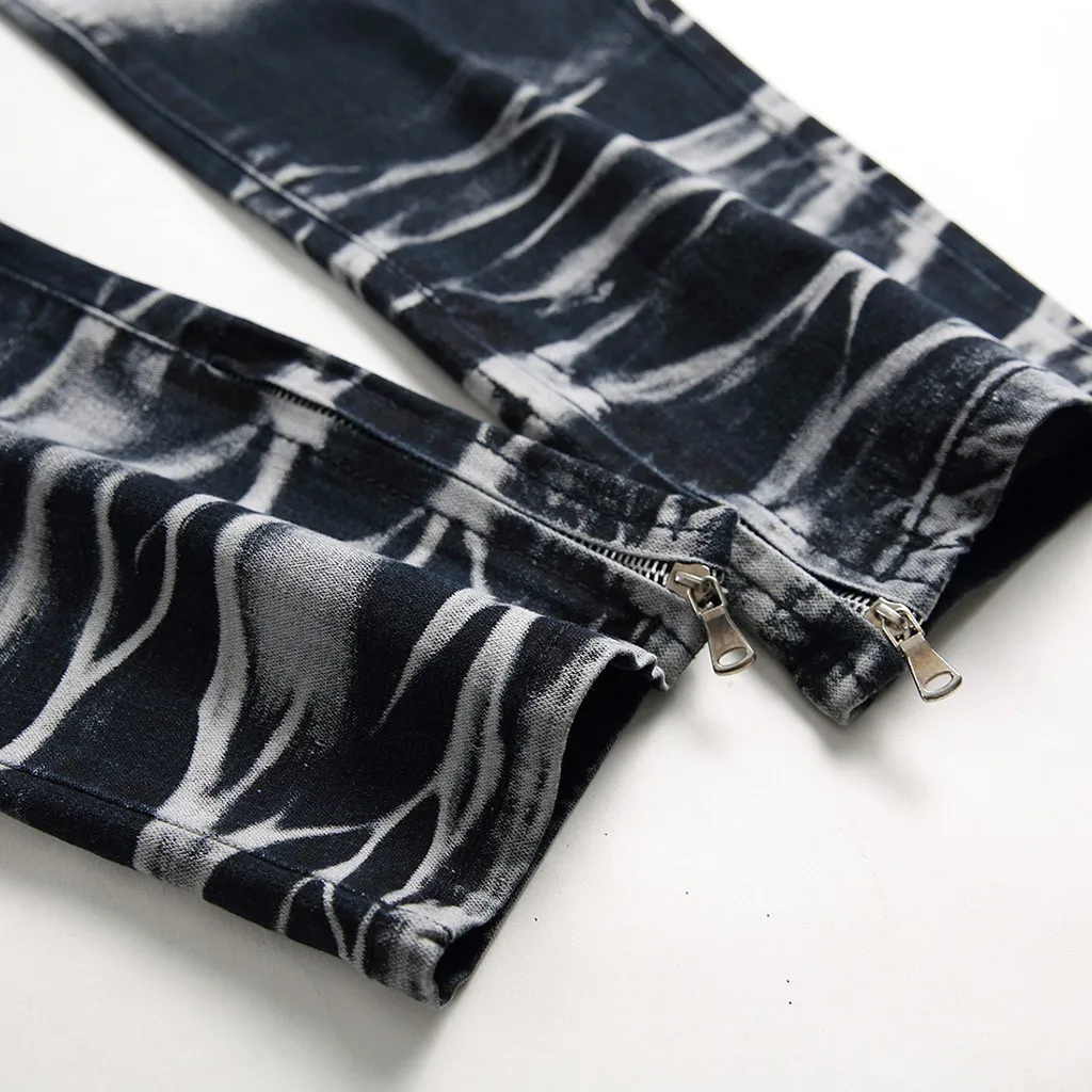 2018 Новые поступления модные популярные мужские длинные прямые облегающие повседневные джинсовые брюки с дырками обтягивающие джинсы