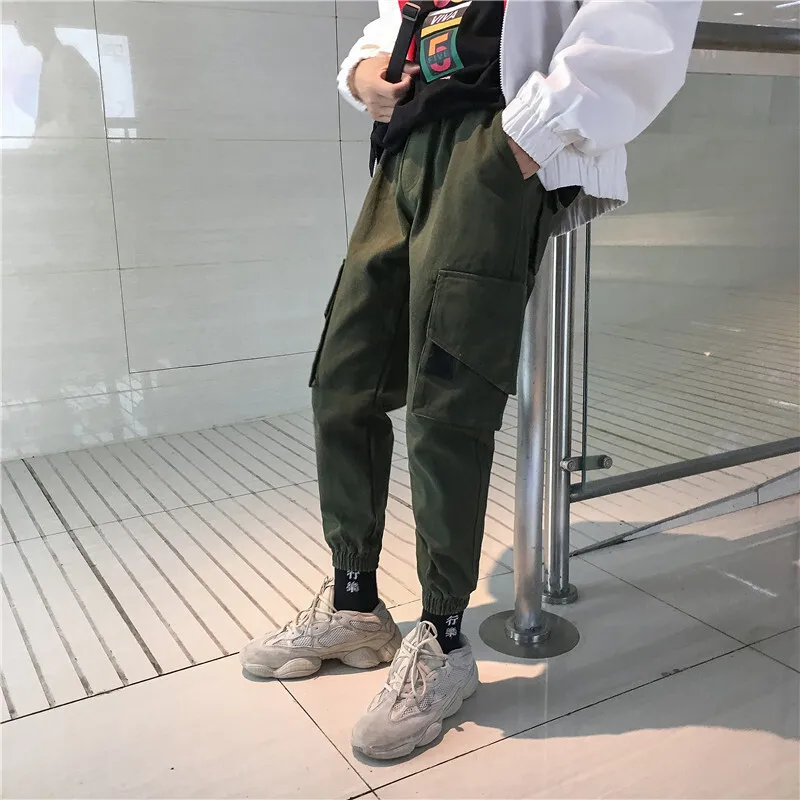 

outdoor 2019 spring autumn cotton multi pocket harem loose track overall hiking tactical trekking pants teenagers trousers