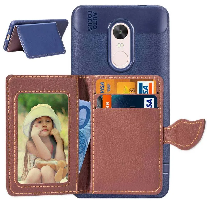 

Fashion Wallet Back Phone Case For Xiaomi Redmi 4A Note 4 4X 5A 5 Plus Note5 Pro 6A Fundas Photo Frame Stand Cover Capa P05G