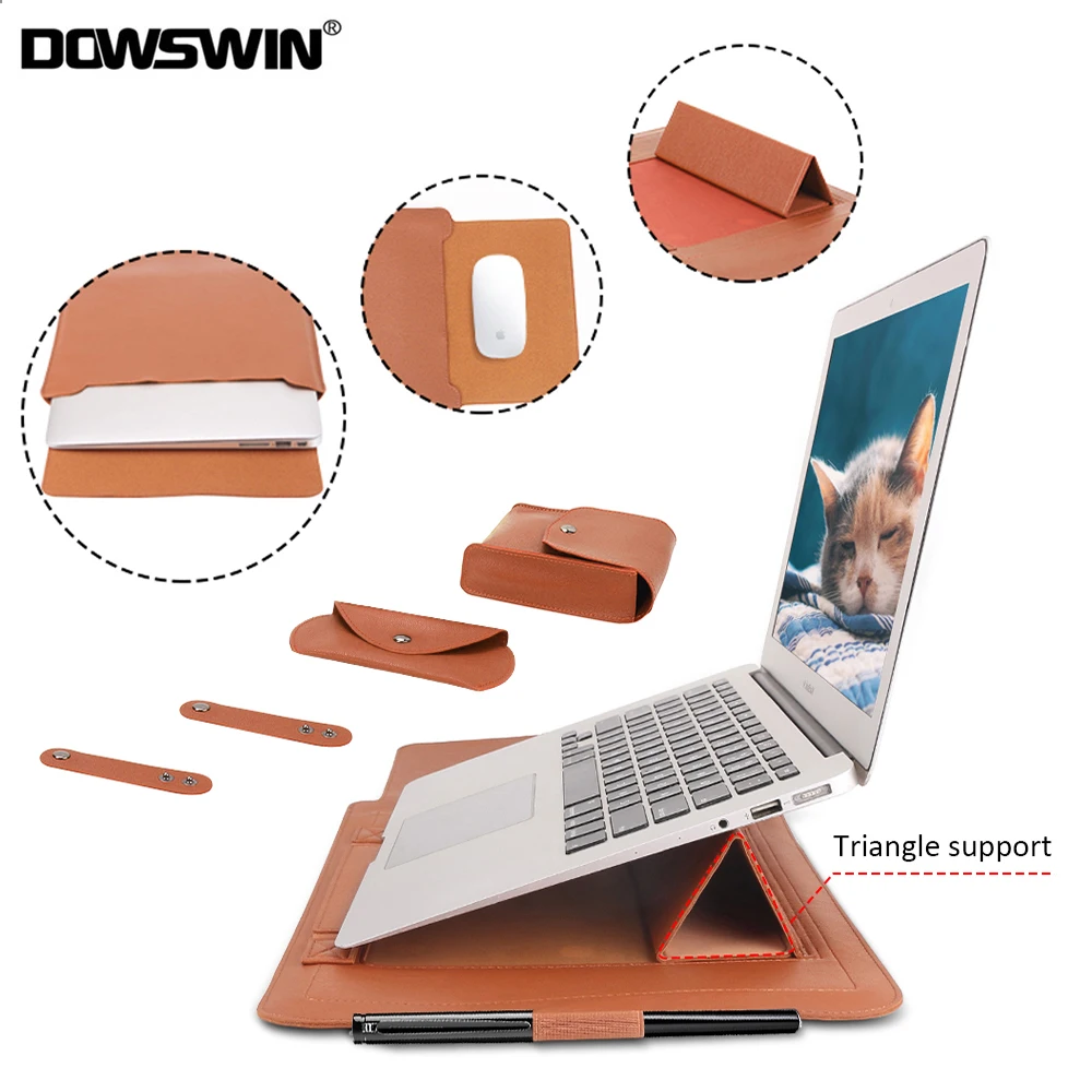Сумка для ноутбука из искусственной кожи, водонепроницаемый чехол для Macbook Air Pro 13 15, Портативная сумка для ноутбука с опорой
