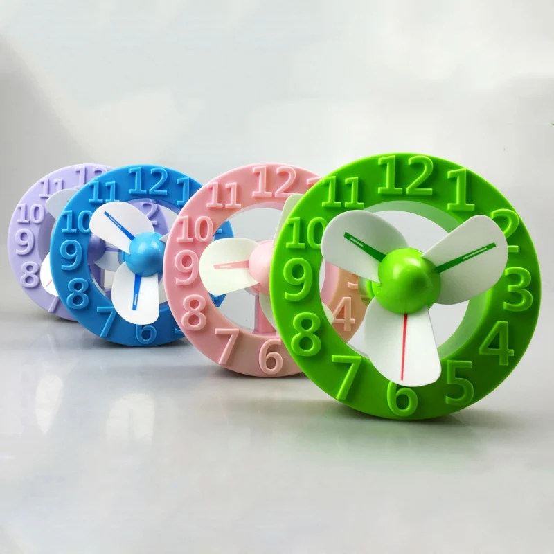 

USB Rechargeable Clock-shaped Fans Cute Mute Small Table Bed Fans for Students Dormitory