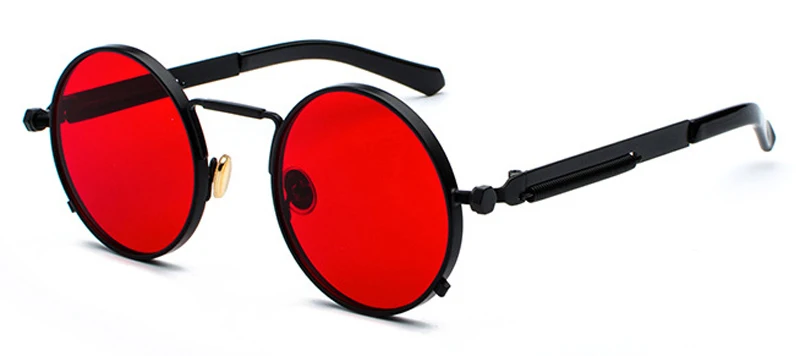 Kachawoo, круглые готические стимпанк Солнцезащитные очки, мужские, красная металлическая оправа, Ретро стиль, круглые солнцезащитные очки для женщин, лето, UV400 - Цвет линз: black with clear red