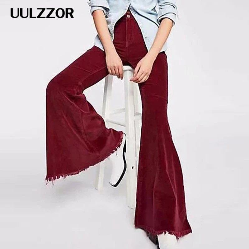 

UULZZOR High waist pants women flare pants Autumn trousers Solid Elasticity Leggings Bell-bottoms wide leg pants for women 2019