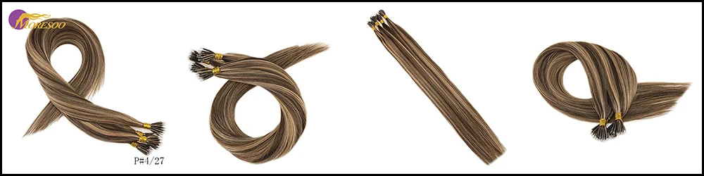 Moresoo 16-22 дюймов Micro нано-кольца для волос Расширения натуральные волосы коричневый #4 моменты с #27 блондинка предварительно таможенного 50