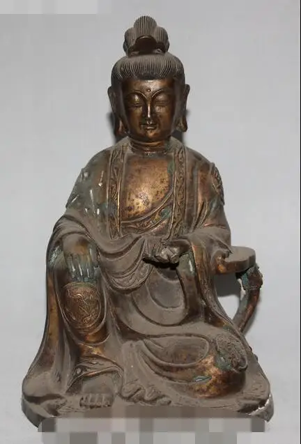 

11" Old Bronze 8 Auspicious Symbol Kwan-yin Guan Yin Goddess Bodhisattva Statue
