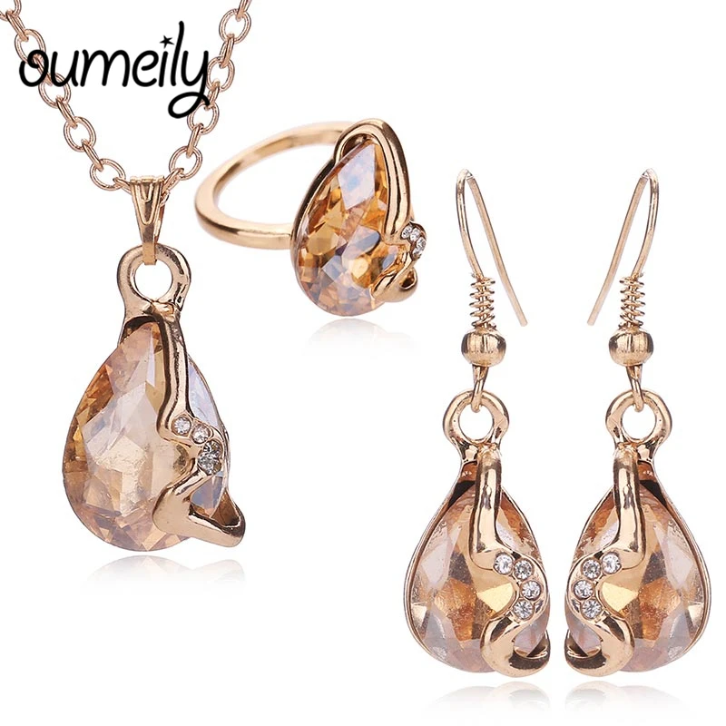 

OUMEILY African Beads Jewelry Set For Women Water Drop Australian Imitation Crystal Jewelry Sets Costume Accessories Jewellery