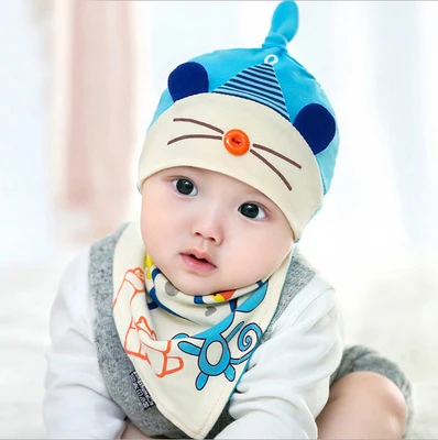 2 шт., милая хлопковая шапка для новорожденных с нагрудниками, бейсболки эластичные для мальчиков и девочек, шапочка для малышей, реквизит для фотосъемки - Цвет: blue