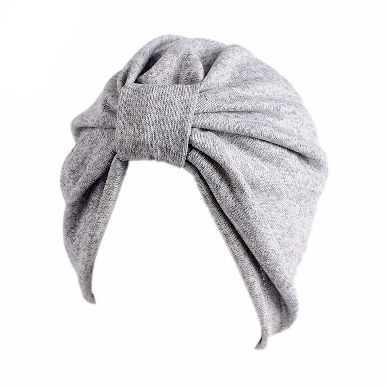 Мусульманская однотонная эластичная хлопковая шапка-тюрбан с рюшами, бандана, шарф, чемотерапия, шапочка при химиотерапии, головные уборы, хиджаб, выпадение волос - Цвет: Gray