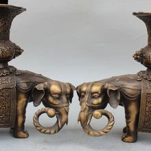 Bi002588 1" Китайский Чистая Бронзовый Благоприятный Животных Дракон Слон Зун Ваза Пара