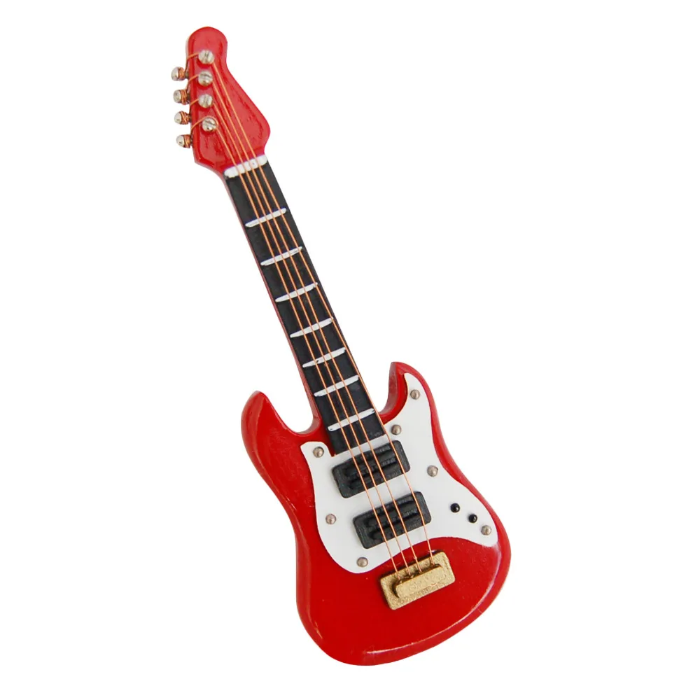 1Pcs Red Miniature Dollhouse Mini Toy Electric Guitar Wooden Doll House
