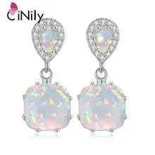 Cinily создан Белый огненный опал кубического циркония посеребренные Серьги Мода для Для женщин jewelry Серьги-гвоздики " OH3513