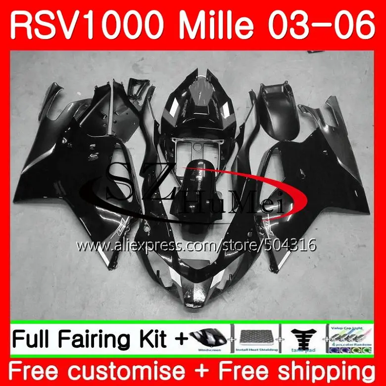

Body Glossy black For Aprilia RSV1000R Mille RSV1000 R RR 03 04 05 06 82SH11 RSV1000RR RSV1000R 2003 2004 2005 2006 Fairing Kit