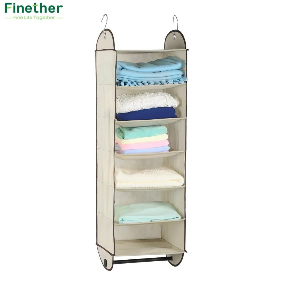 Finether Foldable 6 Shelf Fabric Hanging Closet Organizer For