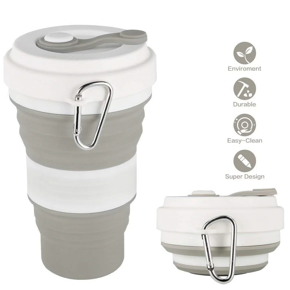 

Silicone Collapsible Travel Cup - Silicone Folding Camping Cup with Lids - Expandable Drinking Bottle Set BPA Free Reuseable
