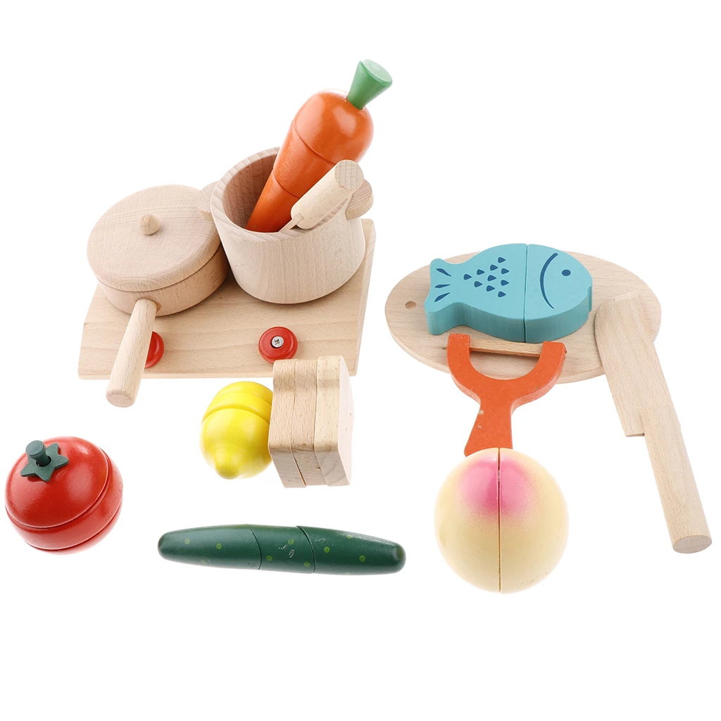 

Kitchen Cooking Cutting Food Set Pretend Play Toy, Wooden Educational Toy, Christmas Birthday Gift