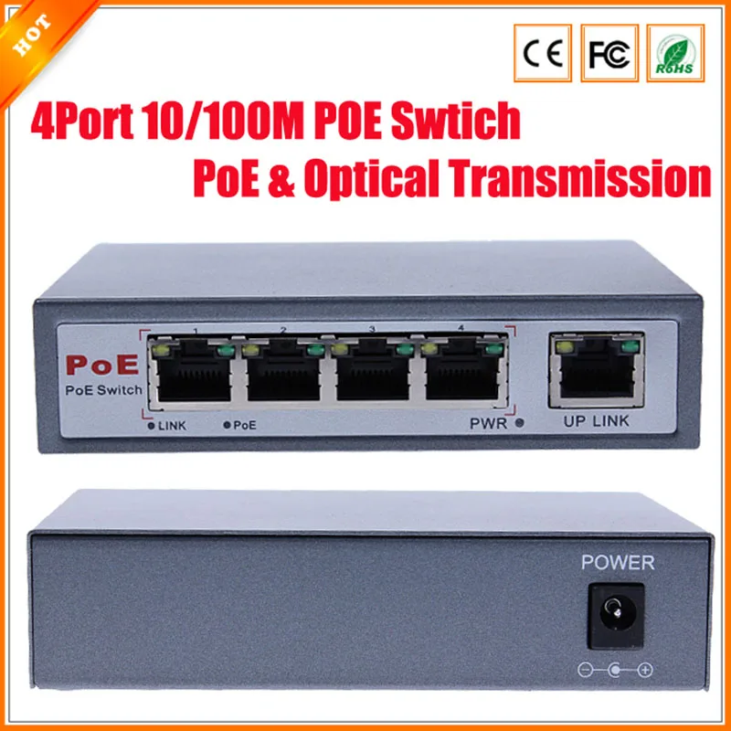 CCTV 4 Port 10/100M PoE Net Switch/Hub Power Over PoE&Optical