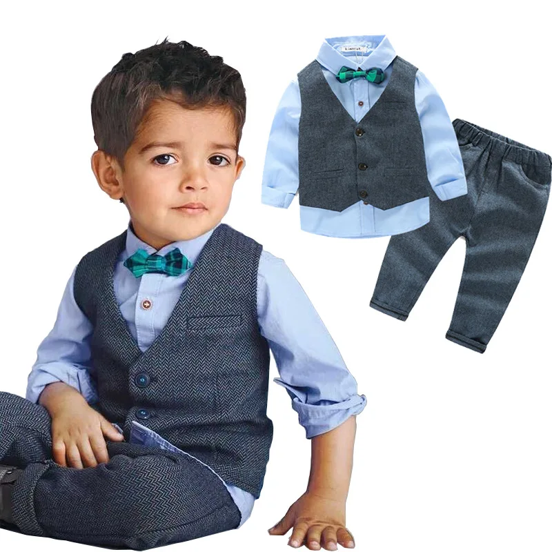 

3pieces set autumn 2015 children's leisure clothing sets kids baby boy suit vest gentleman clothes for weddings formal clothing