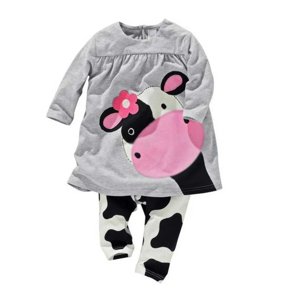 Autumn Winter Baby Girl Clothes O neck Milk Cow Print Long Sleeve