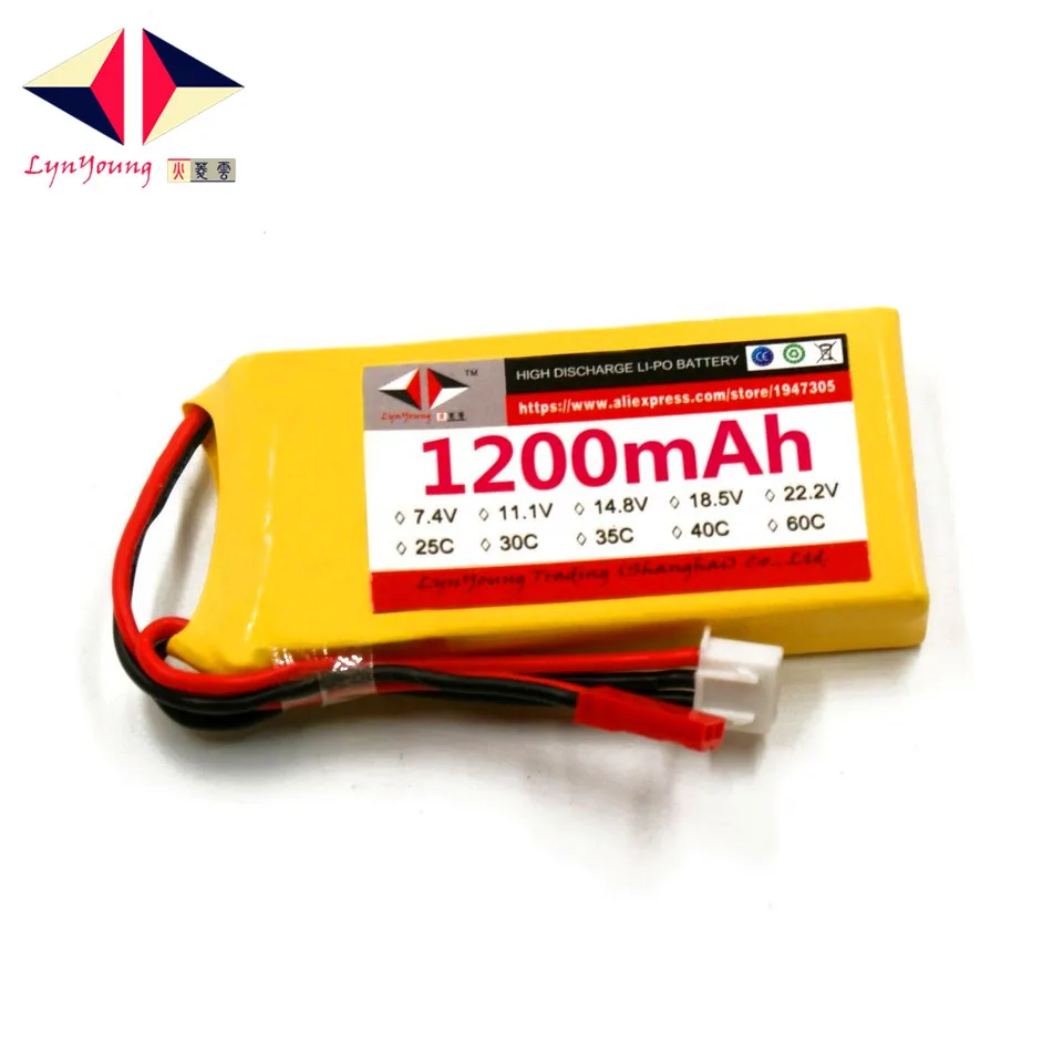 

LYNYOUNG RC Lipo 2S Battery 7.4v 1200mah 25C For Rc Quadcopter Tank Boat Car UVA