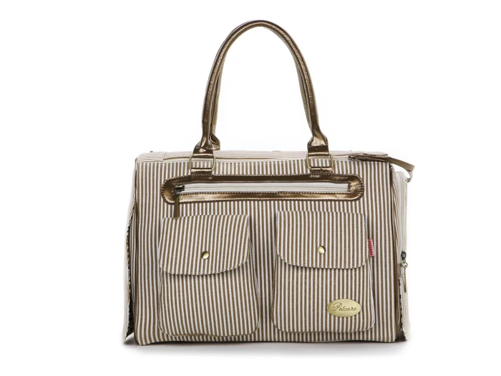 

Khaki Vertical Striped Fashion Pet Dogs Carrier Bag Free Shipping Fashion Small Puppy Dogs Bag