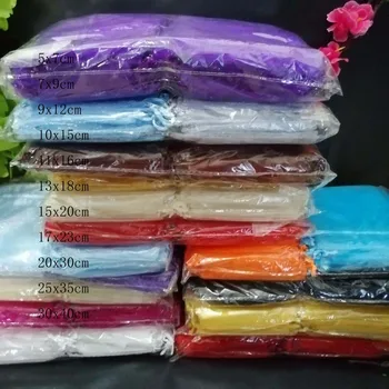 

Hot 100pcs Multicolor Clear Organza Bags 7x9 9x12 11x16 13x18 cm Jewelry/Christmas/Wedding/Birthday/Gift Drawstring Packing Bags