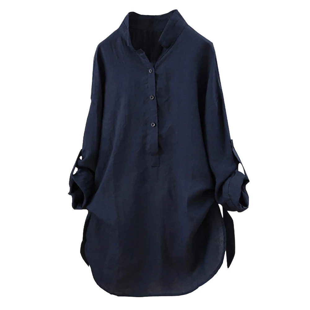 

JAYCOSIN Women Cotton Solid Long Sleeve Shirt Casual Loose Blouse Button Down Tops PH7 long sleeve blouse woman clothes