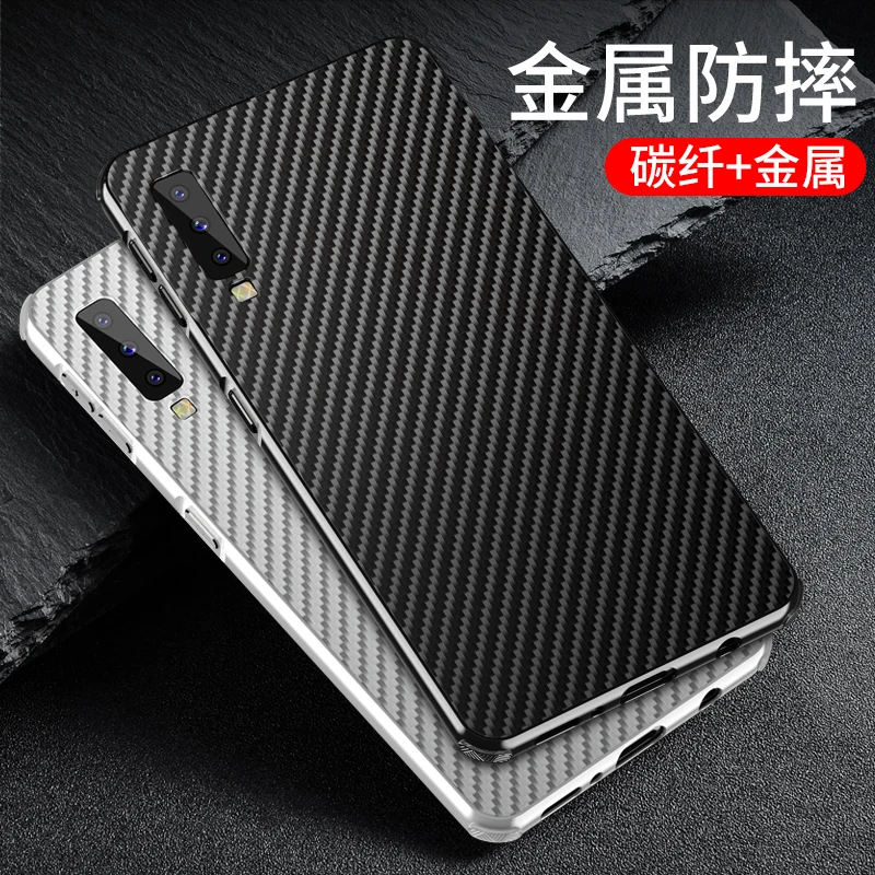 

For Samsung A7 2018 Case Aluminum Metal Frame+Carbon Fiber Hard Cover Case for Samsung A7 2018 A750 A750F Shockproof Phone Shell
