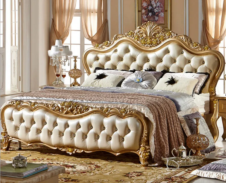 Антикварная роскошь Спальня мебель деревянная кровать