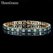 ThreeGraces Модные женские золотые цвет CZ ювелирные изделия квадратной огранки кубический циркон белый зеленый кристалл для женщин цепи браслеты BR105