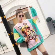 Новинка весны, футболки с длинным рукавом и рисунком, контрастные цвета, комбинированные футболки размера плюс, рубашки больших размеров, повседневные свободные длинные пуловеры