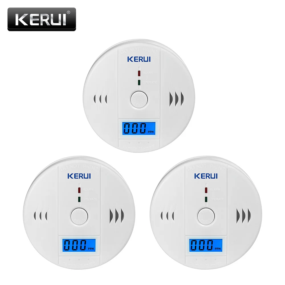 

KERUI 3PC Carbon Monoxide Detectors LCD Photoelectric Independent Poisoning Warning Alarm CO Gas Sensor Detectors