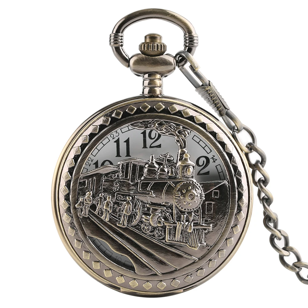 Ретро поезда подвеска карманные часы Для мужчин Бронзовый Кварц Для женщин часы Цепочки и ожерелья часы детское Мини-Рождественские