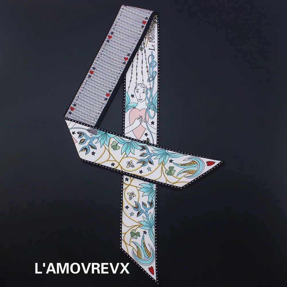 Таро серии дизайн обтягивающий шарф 12 Созвездие печати женский шелковый шарф маленькая ручка сумка ленты женские головные шарфы и палантины - Цвет: means lover