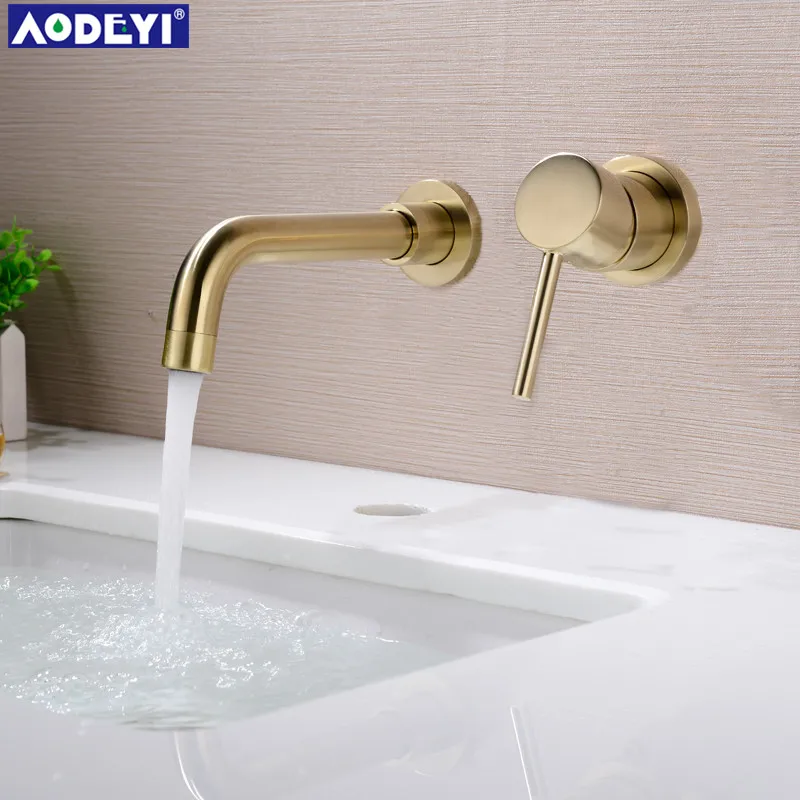 Preise Neue 210MM Massivem Messing Wand Montiert Becken Wasserhahn Bad Mischbatterie Heißer und Kalten Wasserhahn 360 grad rotation Auslauf