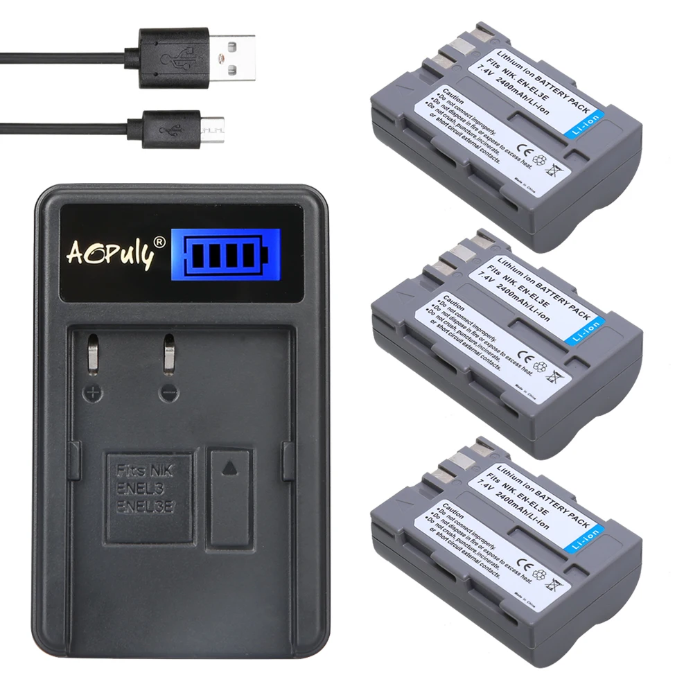 AOPULY 3 шт. EN EL3E ENEL3E EL3e батарея для камеры + ЖК зарядное устройство USB Nikon D300S D300 D100 D200