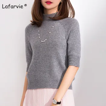 

Lafarvie New Slim Knitted Sweater Women Pullover Half-sleeved Turtleneck Solid Color Cashmere Sweater Knitting Bottoming Shirt