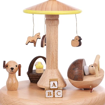 

Rotatable Baby Carriage Wooden Music Box Toy Decoration Christmas Gift for Kids