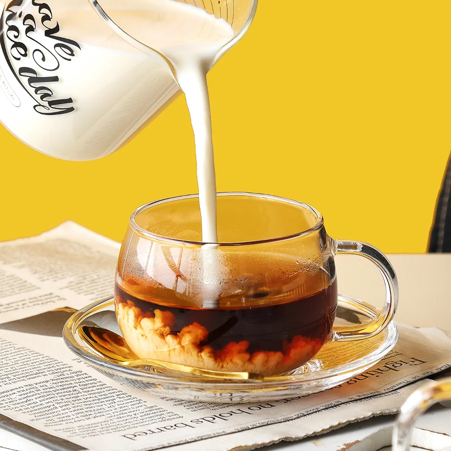 

MUZITY Glass Coffee Cup and Saucer Sets Transparent Tea Cup Set with 304 Stainless Steel Spoon