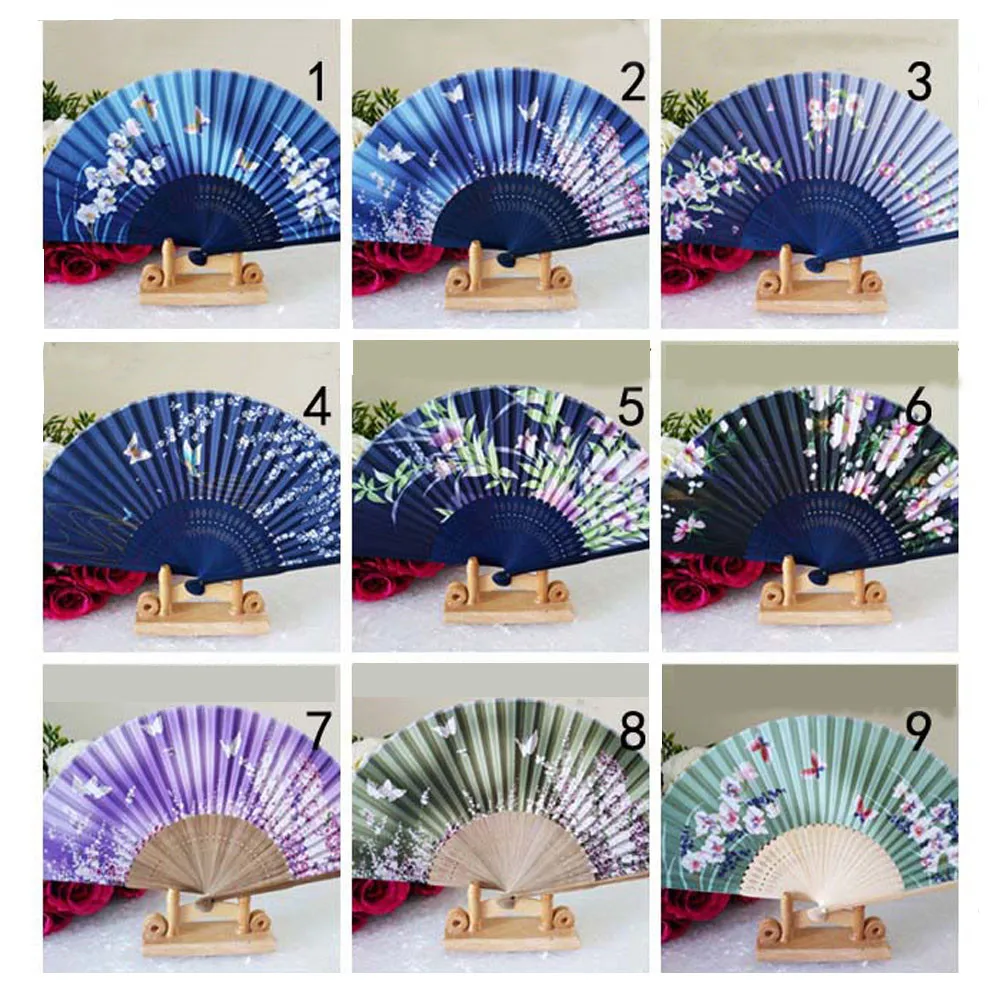 Flower Butterfly Pattern Folding Dance Wedding Party Lace Silk Folding Hand Held Flower Fan G619