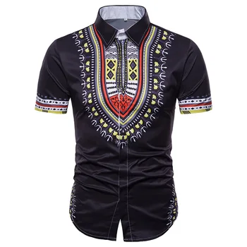 

African Dashiki Shirt Men 2019 Summer Short Sleeve Mens Dress Shirts Fashion Floral Print Chemise Homme 3D Camisas Masculina 3XL