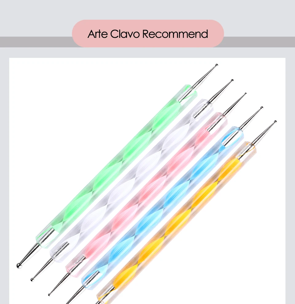 E Clavo 5 штук в упаковке профессиональная 2 way Нажмите с силой так ручка Маникюрный Инструмент для дизайна ногтей набор ручек для УФ Гель-лак для ногтей, рисовальный, чертежный кисть инструмент для нанесения страз