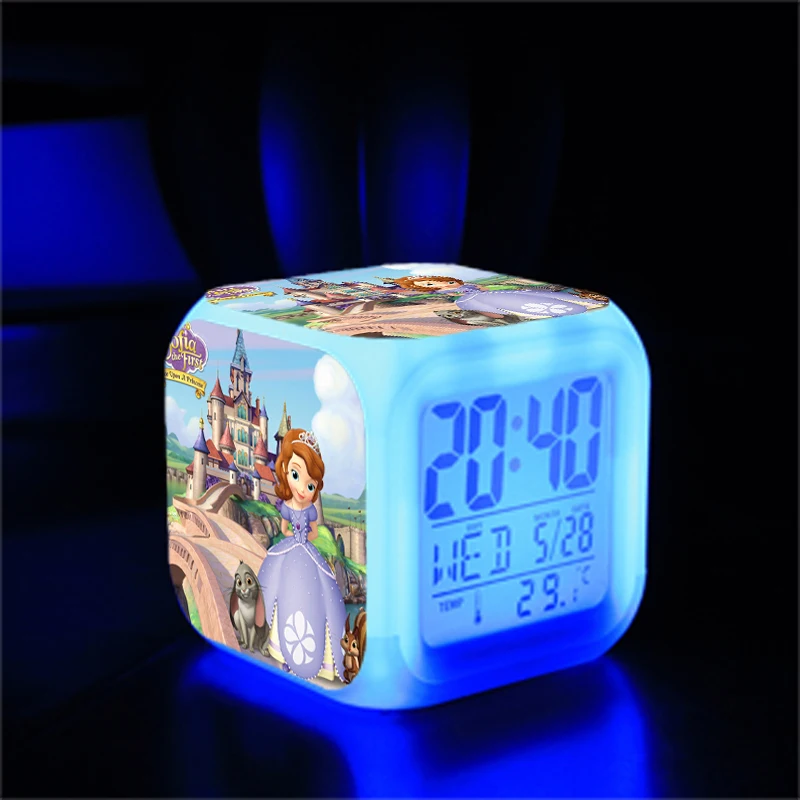 Горячая Распродажа, 1 шт., высококачественный светодиодный цифровой будильник, 7 цветов, часы с милым рисунком принцессы Софии, детские часы, рождественский подарок