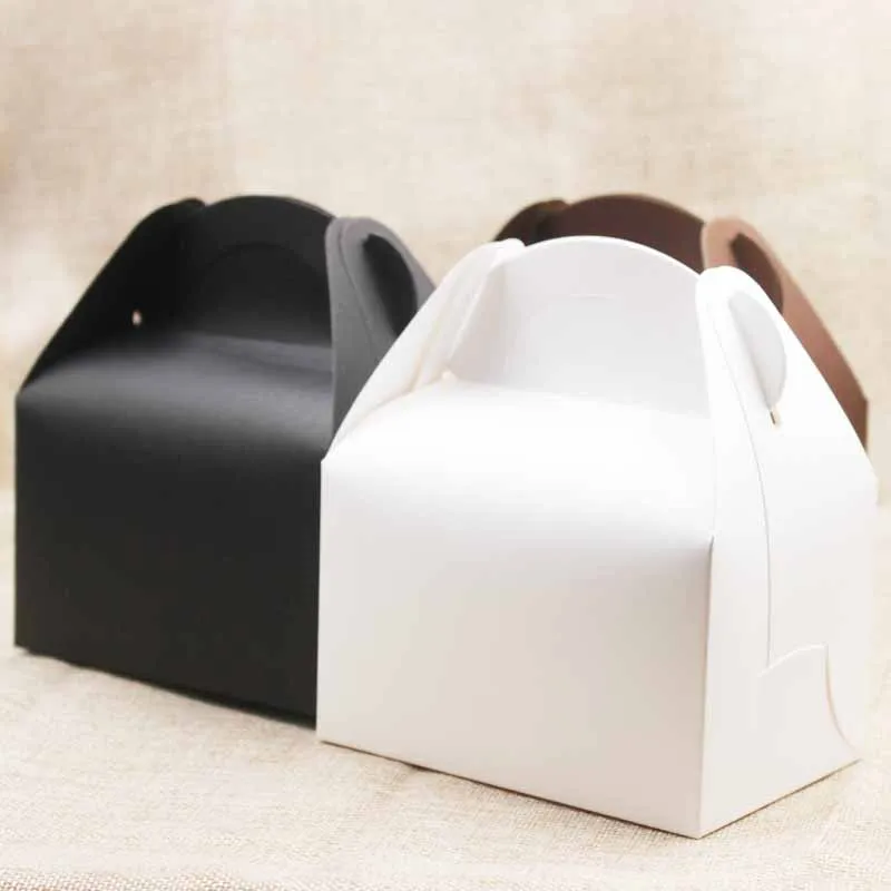 5 шт./лот большая крафт-бумага подарочная коробка с ручкой Свадьба День рождения белая картонная коробка для торта черный кекс коробка для упаковочные подарки