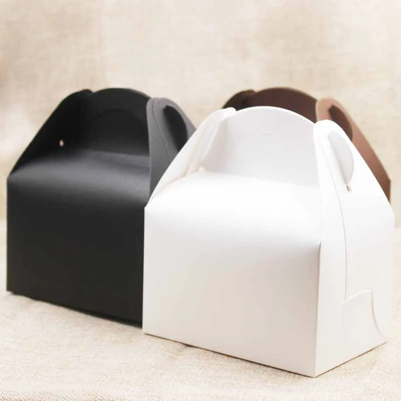 

5pc/lot Large Kraft Paper Gift Box With Handle Wedding Birthday White Cardboard Cake Box black Cupcake Box for Packaging gifts