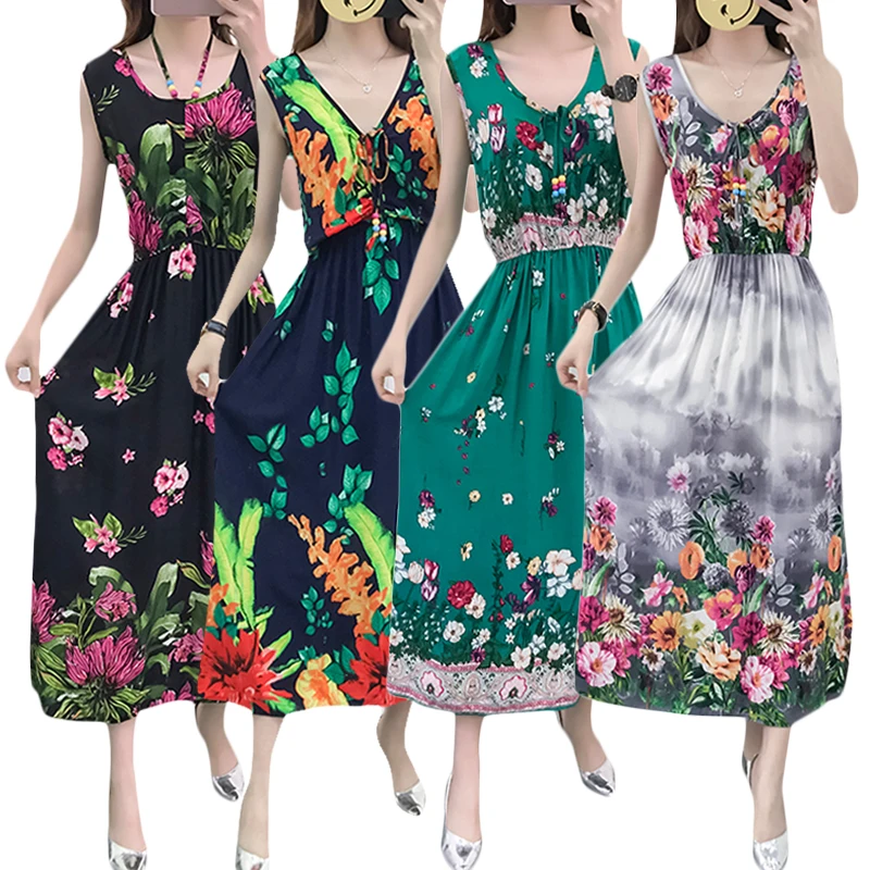 

Summer 2019 Vintage Women Bohemian Dress Beach Boho Elegant Printed Dresses Vintage Sleevele Print Floral Party Dresses vestidos